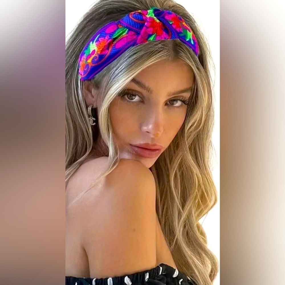 Colorful Blue Embroidery Headband
